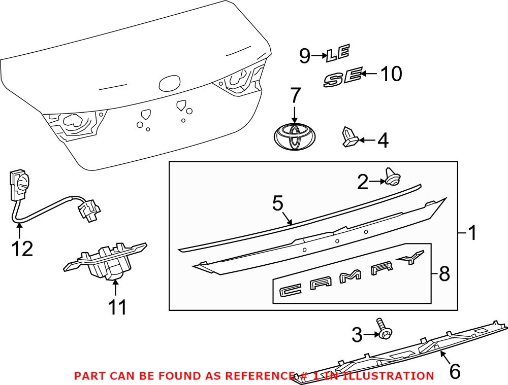 Genuine Toyota 7680106E10E0 - Deck Lid Finish Panel (Rear)