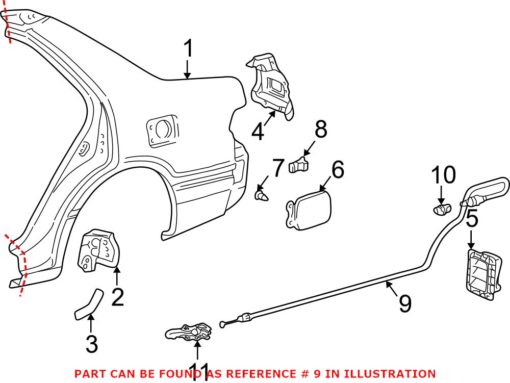 Genuine Toyota 77035AA030 - Fuel Filler Door Release Cable (Rear)