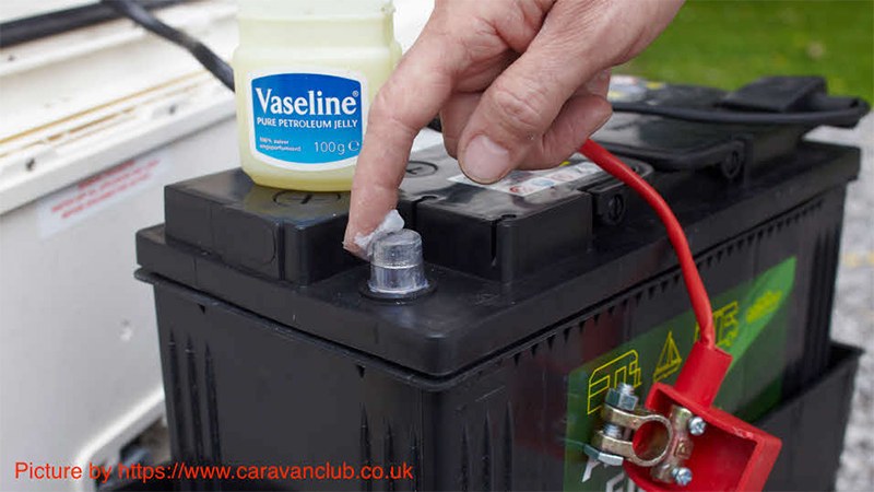 10. Lubricate all exposed metal on battery terminals, posts, and clamps with a thin layer of petroleum jelly.