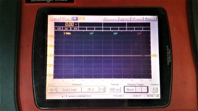 The crankshaft position sensor is a hall-effect sensor, which provides a digital on/off signal, and should produce a square wave signal while the engine is running.